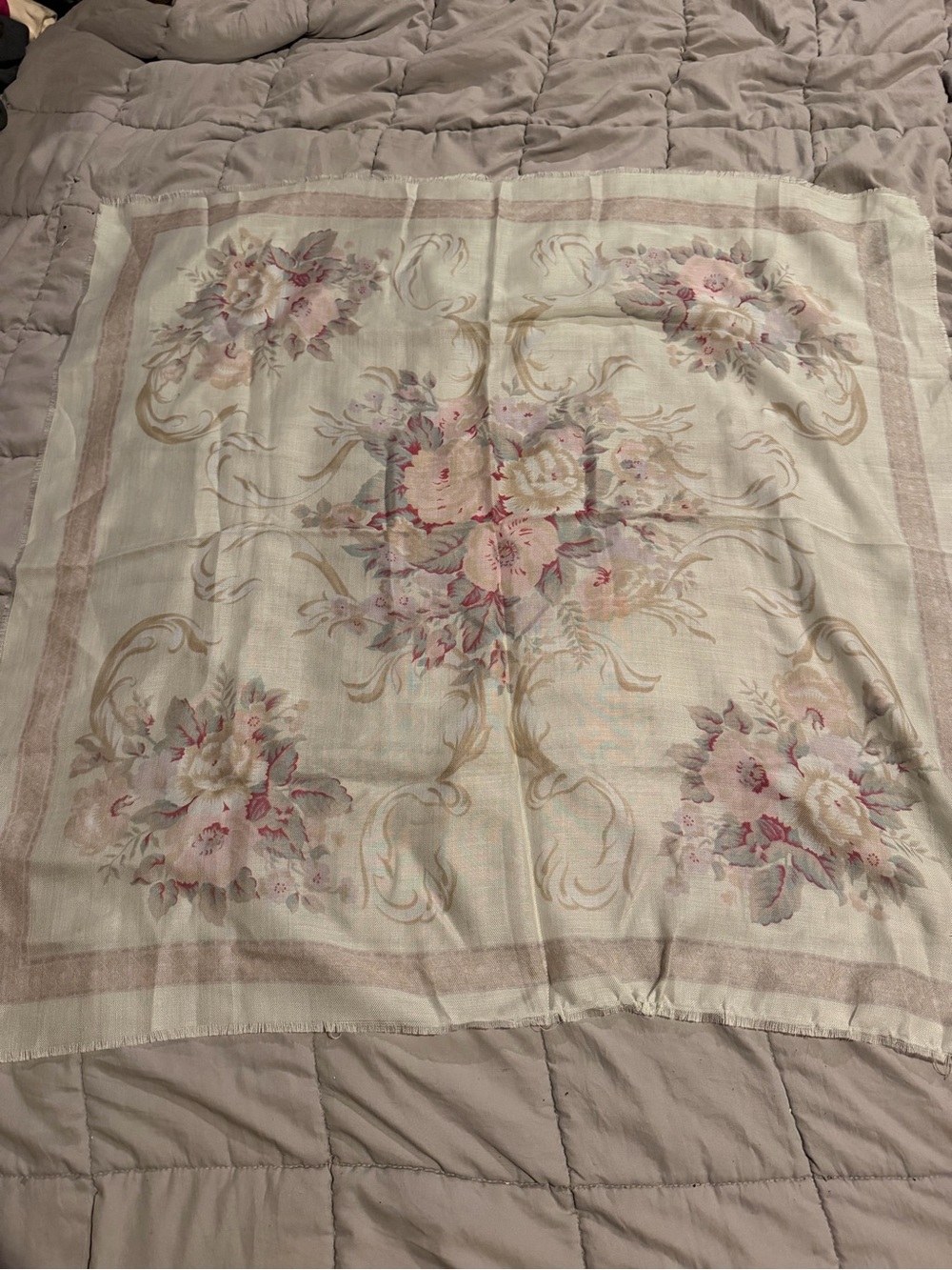 Floral Soft Cream and Pink Vintage-Inspired Scarf Wrap